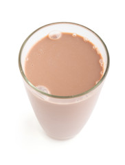 chocolate milk in a glass isolated on white background, clipping path.