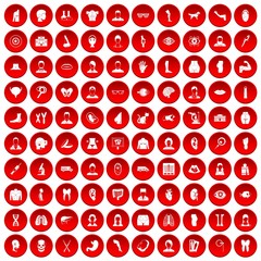 100 organ icons set in red circle isolated on white vectr illustration