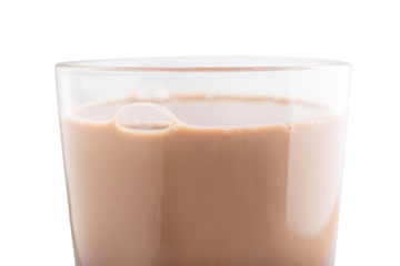 chocolate milk in a glass isolated on white background, clipping path.