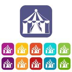 Circus tent icons set vector illustration in flat style in colors red, blue, green, and other