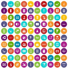 100 hardware icons set in different colors circle isolated vector illustration