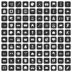 100 hat icons set in black color isolated vector illustration