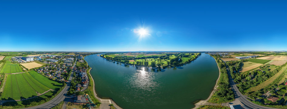 360&deg; VR Luftbild Panorama der Rhein vor Rheind&uuml;rkheim