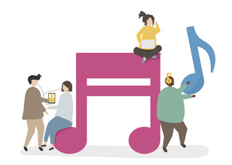 Illustration of characters and music notes