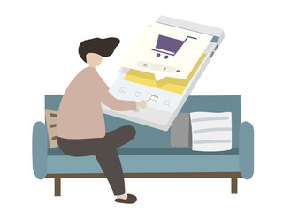 Illustration of a character online shopping