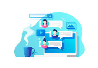 Communication, dialog, conversation on an online forum and internet chatting concept. Vector illustration.