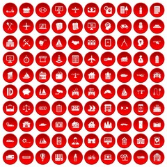 100 private property icons set in red circle isolated on white vectr illustration