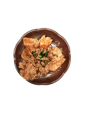 japan grilled pork in dish isolated on white background