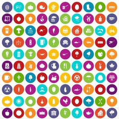 100 health food icons set in different colors circle isolated vector illustration