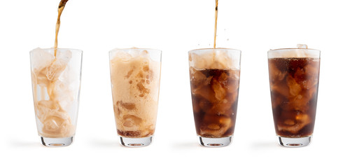 Pouring Coca Cola into glass Isolated white background