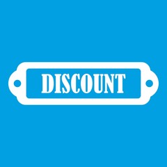 Discount label icon white isolated on blue background vector illustration
