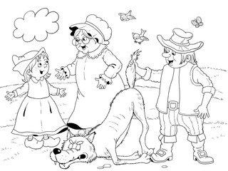 Little Red Riding Hood. Fairy tale. Coloring book. Coloring page. Cute and funny cartoon characters