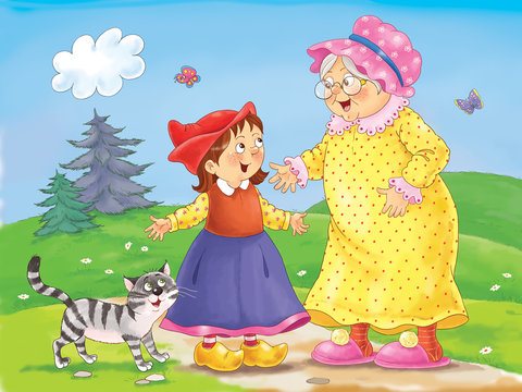 Little Red Riding Hood. Fairy tale. Coloring book. Coloring page. Cute and funny cartoon characters