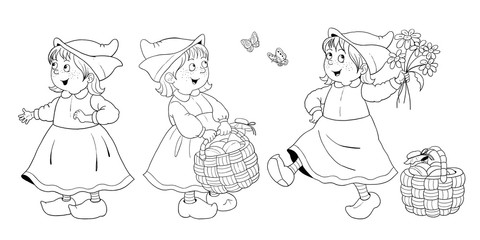 Little Red Riding Hood. Fairy tale. Coloring book. Coloring page. Cute and funny cartoon characters