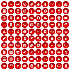 100 sandwich icons set in red circle isolated on white vectr illustration