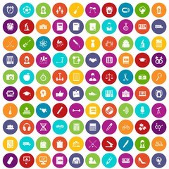100 hi-school icons set in different colors circle isolated vector illustration