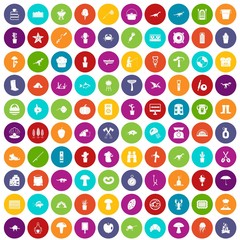 100 hobby icons set in different colors circle isolated vector illustration