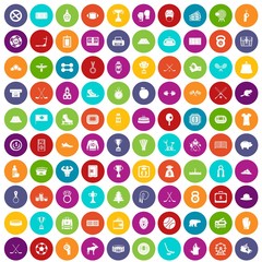 100 hockey icons set in different colors circle isolated vector illustration