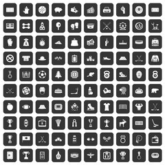 100 hockey icons set in black color isolated vector illustration