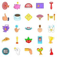 Advertising icons set. Cartoon set of 25 advertising icons for web isolated on white background