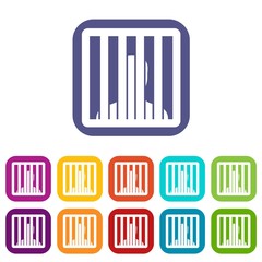 Man behind jail bars icons set vector illustration in flat style in colors red, blue, green, and other
