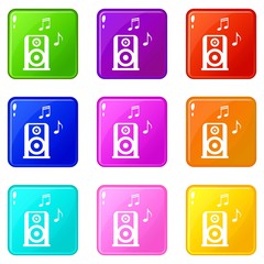 Portable music speacker icons of 9 color set isolated vector illustration