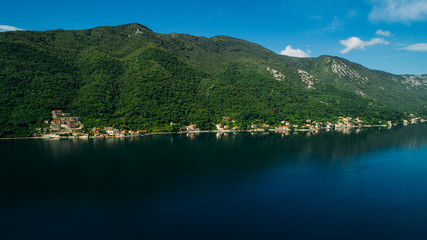 Aerial view of the Kotor bay and villages along the coast