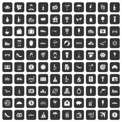 100 honeymoon icons set in black color isolated vector illustration