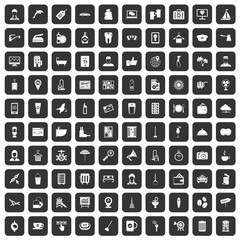 100 hotel services icons set in black color isolated vector illustration