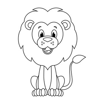 Colorless  cartoon lion vector illustration isolated on white ba