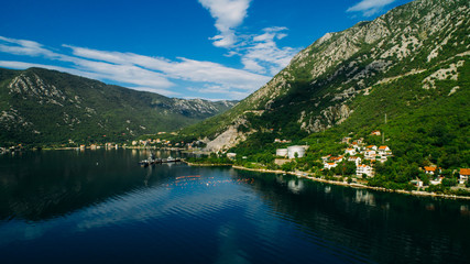 Obraz na płótnie Canvas Aerial view of the Kotor bay and villages along the coast