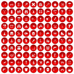 100 tackle icons set in red circle isolated on white vectr illustration