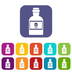 Poison bottle icons set vector illustration in flat style in colors red, blue, green, and other
