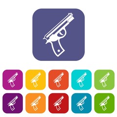 Gun icons set vector illustration in flat style in colors red, blue, green, and other