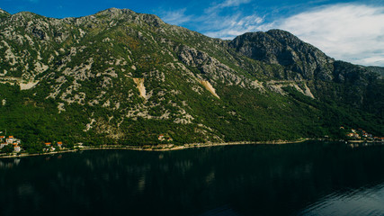 Aerial view of the Kotor bay and villages along the coast