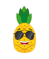 A cartoon pineapple in glasses. Vector illustration isolated on 