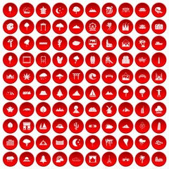 100 view icons set in red circle isolated on white vectr illustration