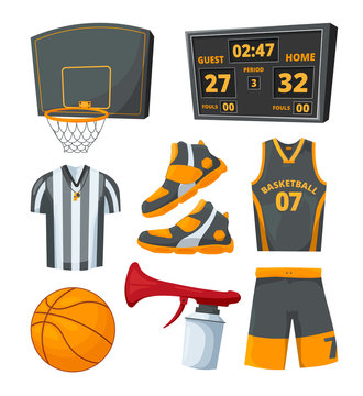 Different sport symbols of basketballs. Vector pictures set