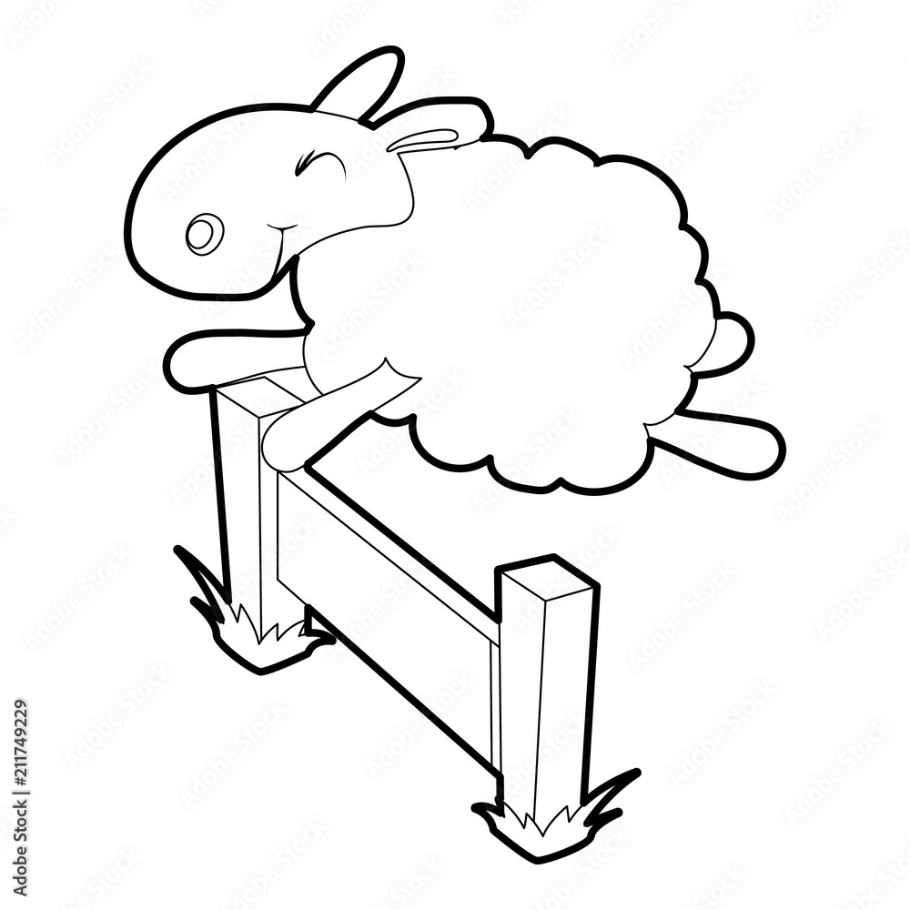 Poster sheep jumping over the barrier icon. outline illustration of sheep vector icon for web design