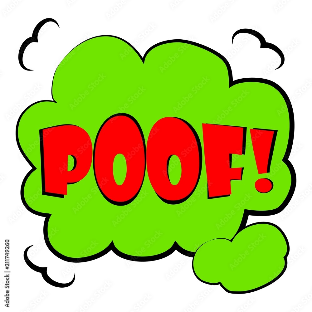 Poster poof sound effect speech bubble icon. cartoon illustration of poof sound effect vector icon for web 