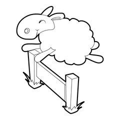 Sheep jumping over the barrier icon. Outline illustration of sheep vector icon for web design