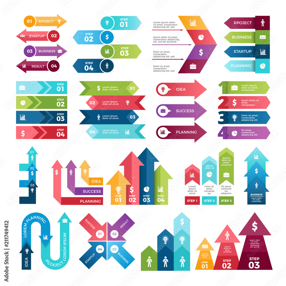 Wall mural colored arrows for design projects of infographics. visualizations of steps. pictures for business p