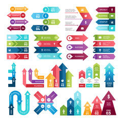 Colored arrows for design projects of infographics. Visualizations of steps. Pictures for business presentations