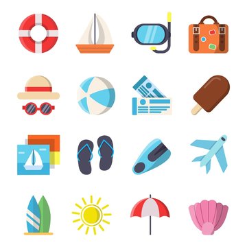Flat style pictures of summer travel symbols