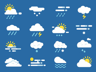 Fototapeta premium Weather icon set. Meteo symbols. Vector pictures in flat style