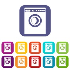 Washing machine icons set vector illustration in flat style in colors red, blue, green, and other