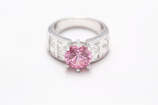 Pink Gem Stone On Diamond Ring