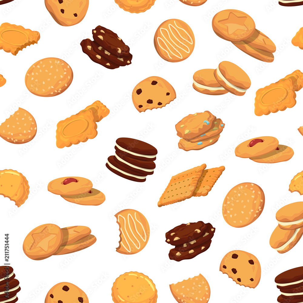 Canvas Prints Vector pattern or background illustration with cartoon cookies