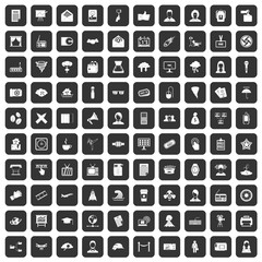 100 journalist icons set in black color isolated vector illustration