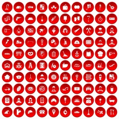 100 working professions icons set in red circle isolated on white vectr illustration